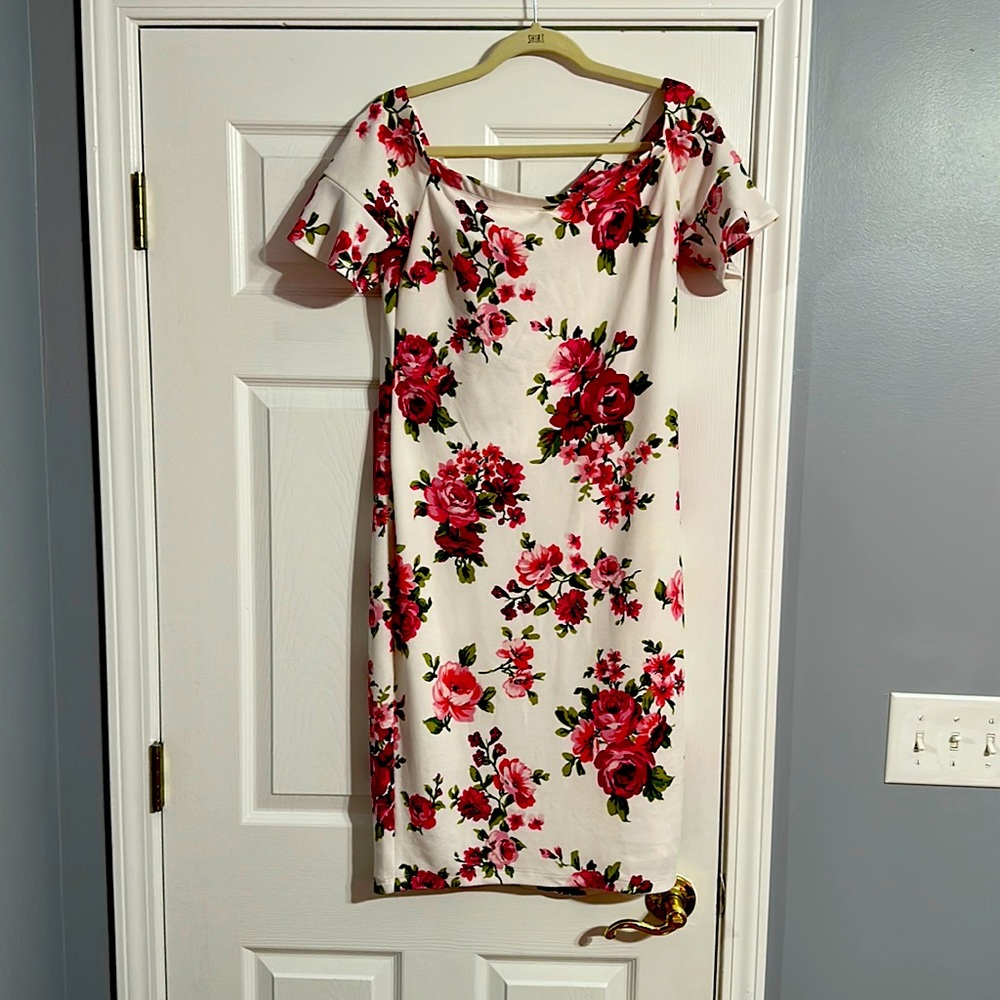 Knee length dress off the shoulder